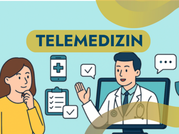 Telemedizin Illustration (Laptop mit Videokonferenz zwischen Patientin und Arzt, daneben Symbole für Smartphone, Datenschutz und Gesundheits-Apps auf hellem Hintergrund), © Erstellt mit KI-gestützter Bildgenerierung Microsoft Copilot, 2025
